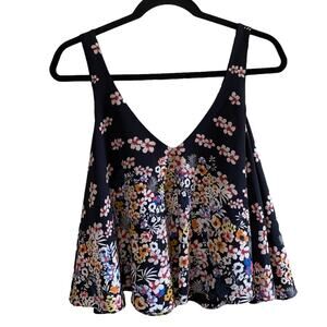 Zara Trafaluc Floral Babydoll Tank Top Black V-Neck Swing Camisole Boho Small